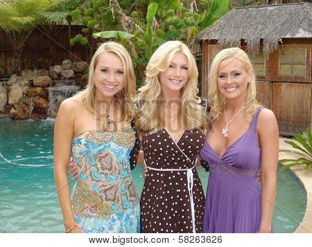 Alana Curry with Brande Roderick and Katie Lohmann at the Playboy Mansion Easter Egg Hunt. Playboy Mansion, Los Angeles, CA. 04-07-07
