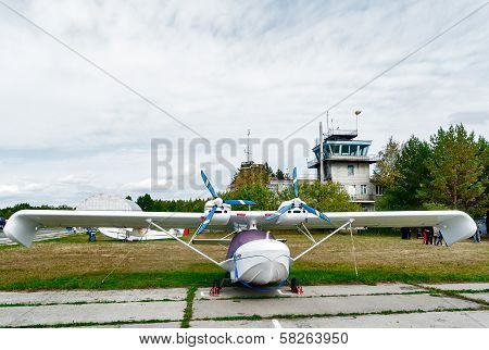 Small airplane in little airport