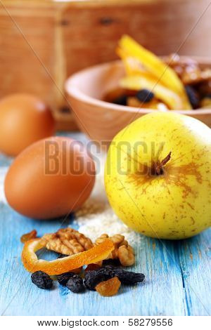 Apple, Nuts And Flour.