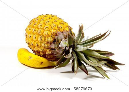Isolated Pineapple And Banana On White Background
