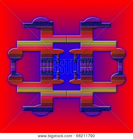 Graphic Composition With  Violet Illumination On Red Background.