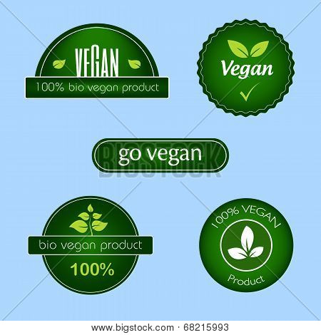 Collection of green vegan food labels and badges