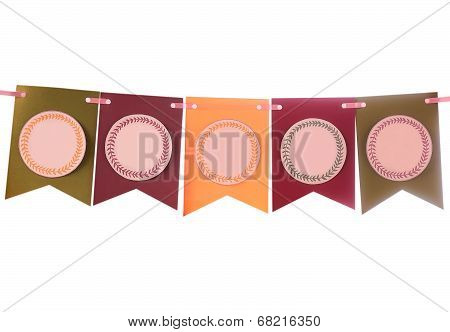 Colorful party swag banner isolated on white with empty space for text