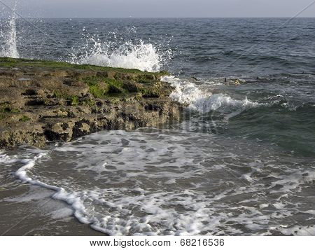 Sea Waves Hitting Rocky Shore