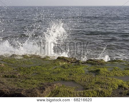Sea Waves Hitting Rocky Shore