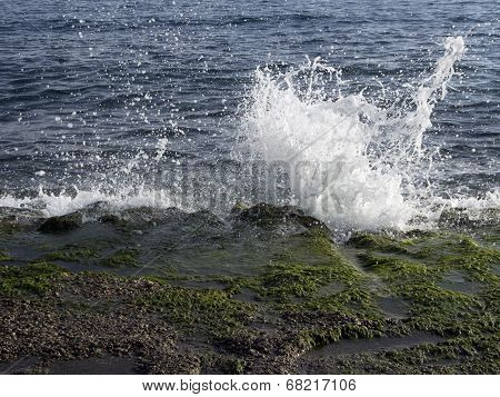 Sea Waves Hitting Rocky Shore