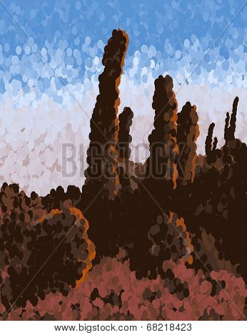 in the desert - inspired by pointilism