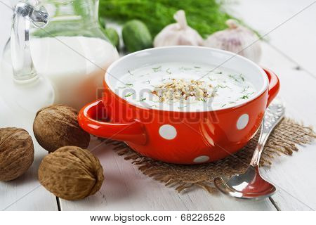 Summer Soup With Cucumbers, Yogurt And Walnuts