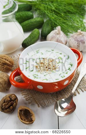 Summer Soup With Cucumbers, Yogurt And Walnuts