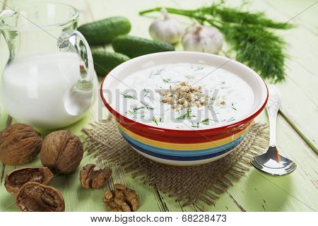 Summer Soup With Cucumbers, Yogurt And Walnuts