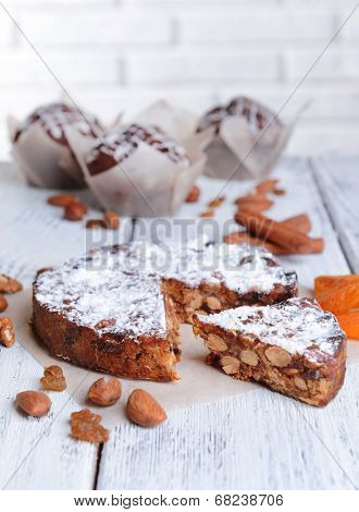 Delicious cake panforte on table close-up