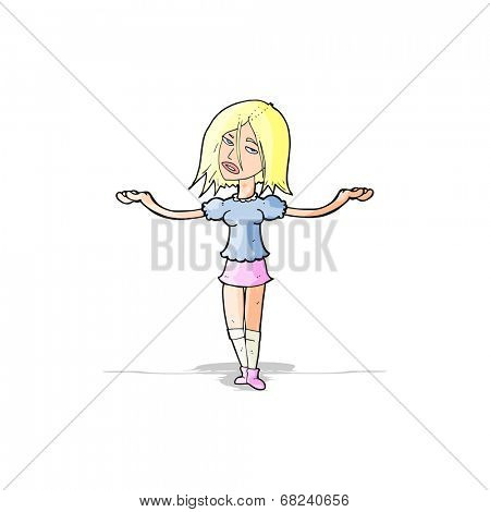 cartoon woman shrugging shoulders