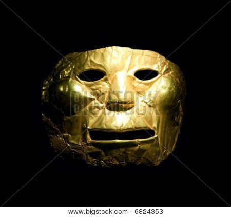 Maschera d'oro nel Museo dell'oro, Bogota, Colombia