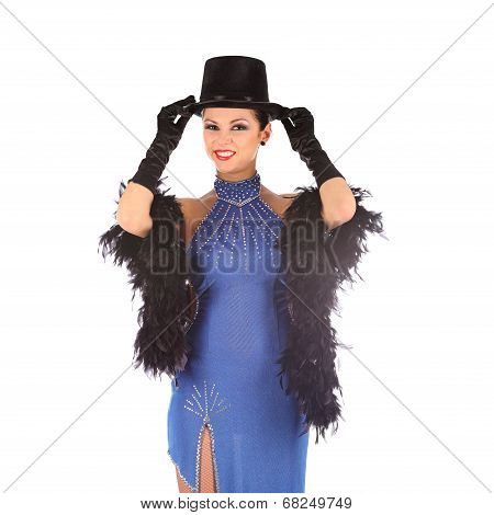 Burlesque dancer with red blue dress for latina dance