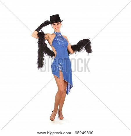 Burlesque dancer with red blue dress for latina dance