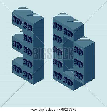 3D Printer Vector Icon Made With 3D Cubes, 3D Printing Symbol