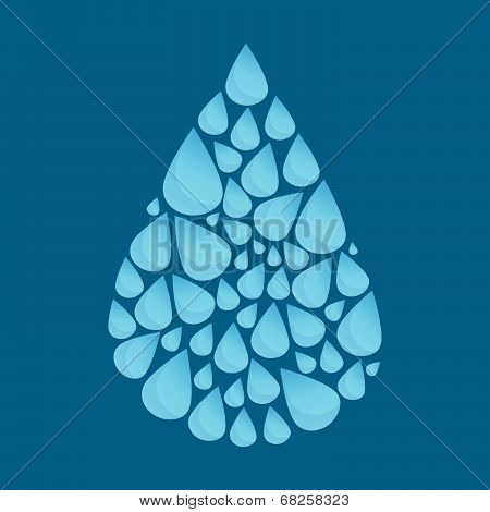 Blue Vector Water Drop Made Of Many Little Waterdrops
