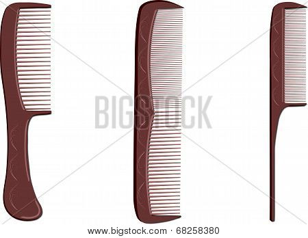 Set from three hairbrushes of brown color with a graceful pattern