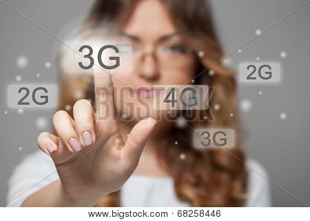 woman pressing 3g touchscreen button