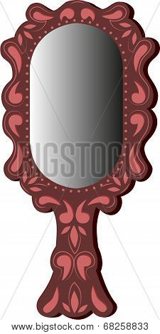 Oval mirror in a wooden frame of brown color