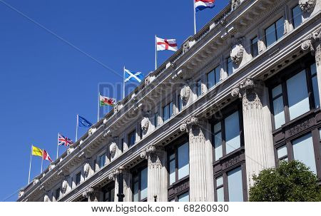 LONDON, UK - JULY 03, 2014  Selfridges superstore on Oxford street,  shopping mail with famous fashi