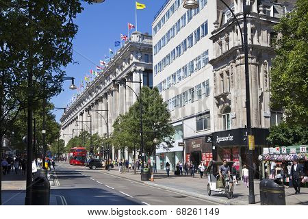 LONDON, UK - JULY 03, 2014  Selfridges superstore on Oxford street,  shopping mail with famous fashi