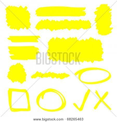 Yellow highlighter marker illustration set