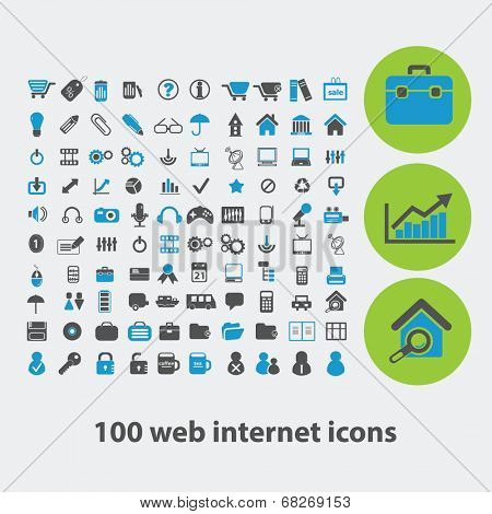 100 internet vector set of colorful flat icons, signs, design elements for mobile and web applications.