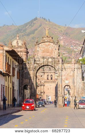 CUZCO, PERU, MAY 1, 2014 - Arco Santa Clara near Colegio Nacional de Ciencias 
