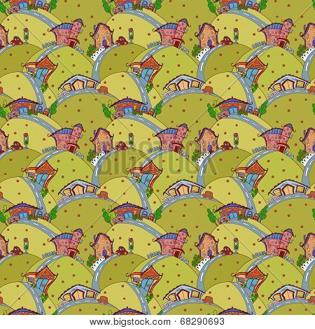 Seamless pattern with cartoon houses