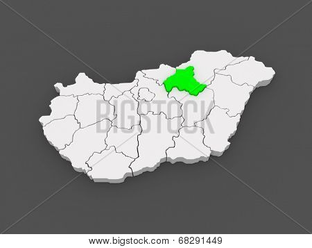 Map of Heves. Hungary. 3d