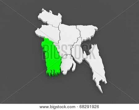 Map of Khulna. Bangladesh. 3d