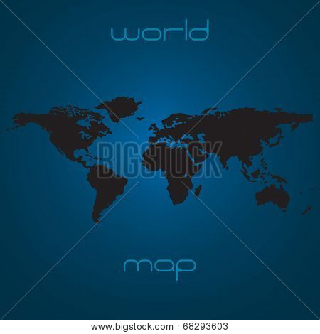 Map of the world - black silhouette over blue background illustration