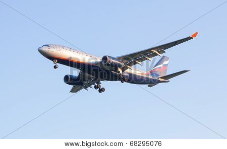 The airline Airbus-A330 plane Aeroflot comes in the land at the Sheremetyevo airport