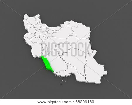 Map of Bushehr. Iran. 3d