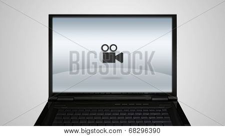 Laptop Monitor Display With Movie Icon