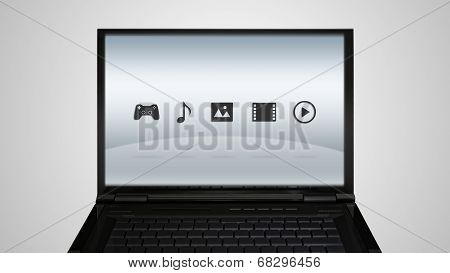 Laptop Monitor Display With Entertainment Icon
