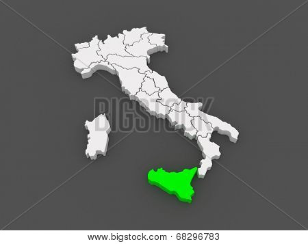 Map of Sicily. Italy. 3d