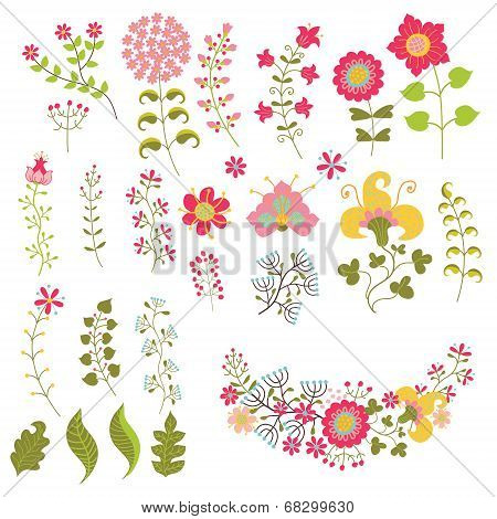 Set Of Vintage Flowers Elemments.flowers,branches,berries