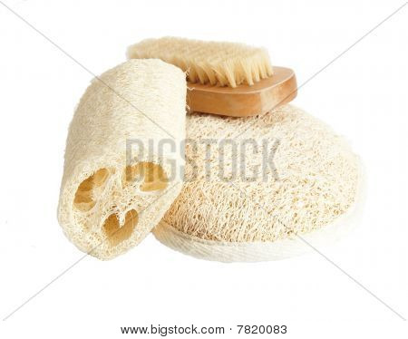 Zestaw Luffa naturalne gąbki, na białym tle