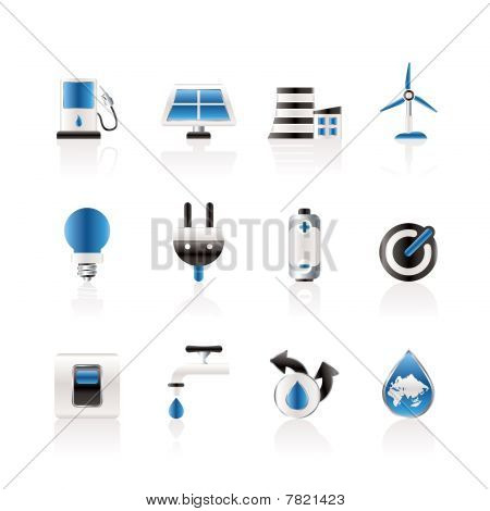 Icone di ecologia, potenza ed energia