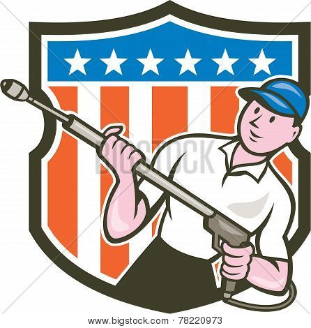 Pressure Washer Water Blaster Usa Flag Cartoon