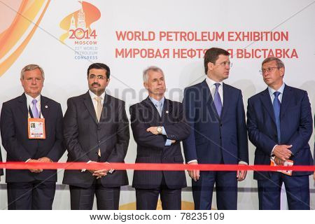 MOSCOW, RUSSIA, JUNE, 16: M. S. Al-Sada, President of the World Petroleum Council Renato Bertani, Russian Energy Minister Alexander Novak. 21st WPC, June, 16, 2014 at Crocus Expo  in Moscow, Russia