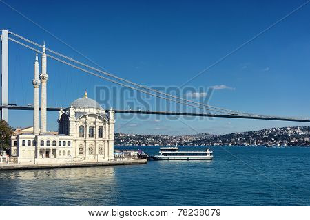 Mosque And The Bridge On The Bosphorus Strait