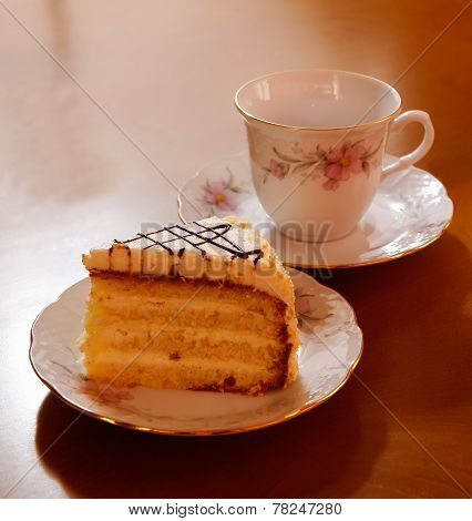 Piece Of Cake And Cup Of Tea, Selective Focus