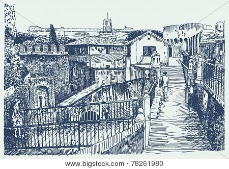 Drawing of Italy cityscape - Rome