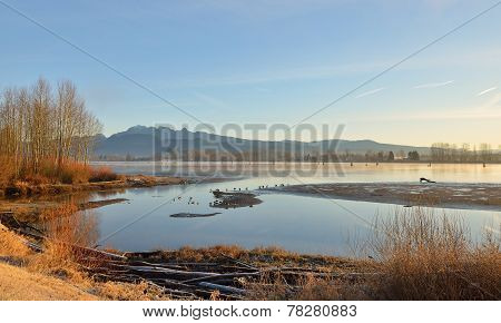 Pitt River And Golden Ears Mountain At Sunrise