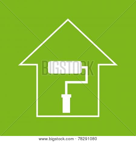 House With Paddle Roller. White On Green