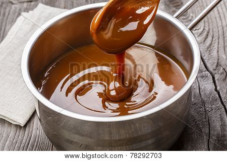 liquid caramel is poured