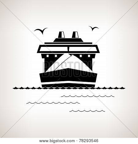 Silhouette Cargo Ship On A Light Background , Vector Illustration